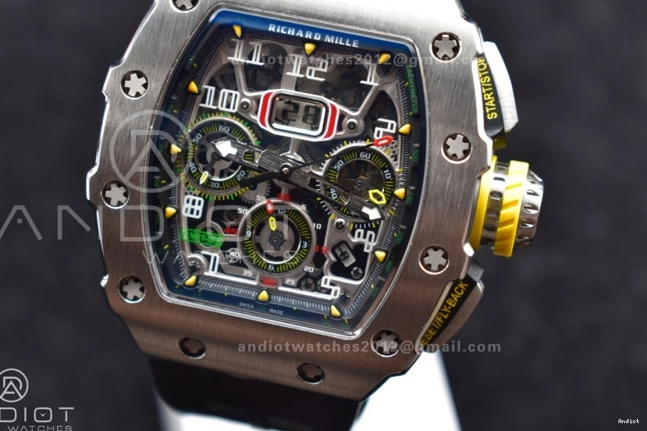 Chrono V Crystal 1:1 RM011 Strap Edition Black KVF Rubber on Black A7750 SS 1025 Functional Dial Best 0706